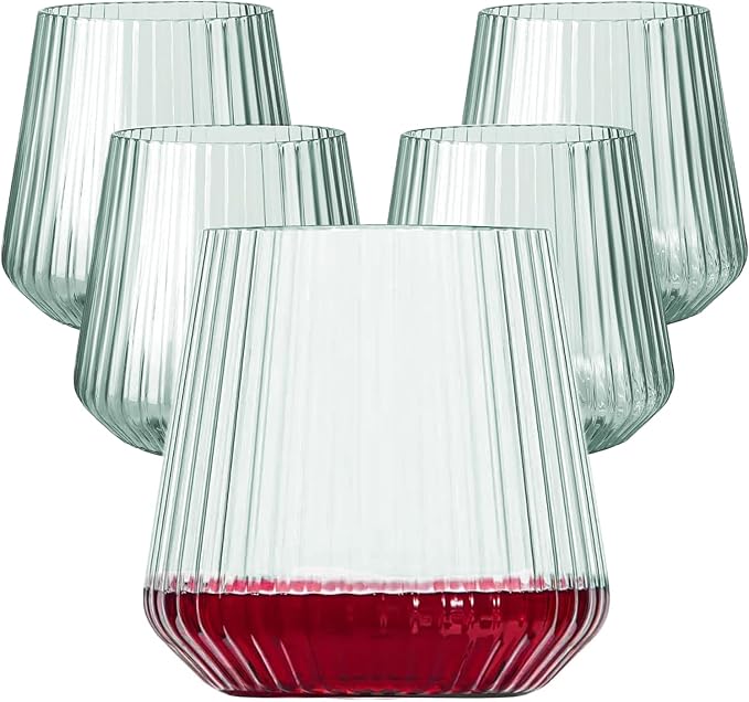 40 Pack Plastic Ribbed Wine Glasses, 14Oz Origami Disposable Wine Glasses Unbreakable Clear Plastic