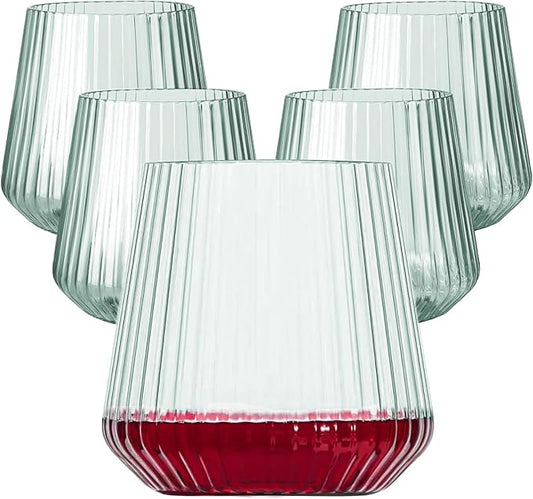 40 Pack Plastic Ribbed Wine Glasses, 14Oz Origami Disposable Wine Glasses Unbreakable Clear Plastic