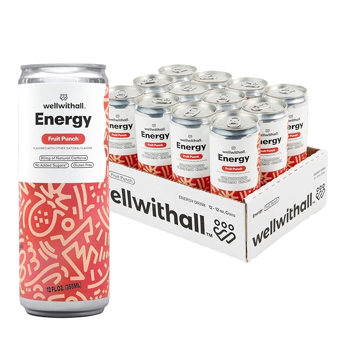 WellWithAll Fruit Punch Energy Drink ??Caffeine from Tea ??With Vitamin C ??Lightly Sparkling