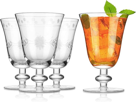 Premium Delight Vintage Wine Glasses Set of 4, 10 oz – Hand-Blown with Etched Stem, Classic
