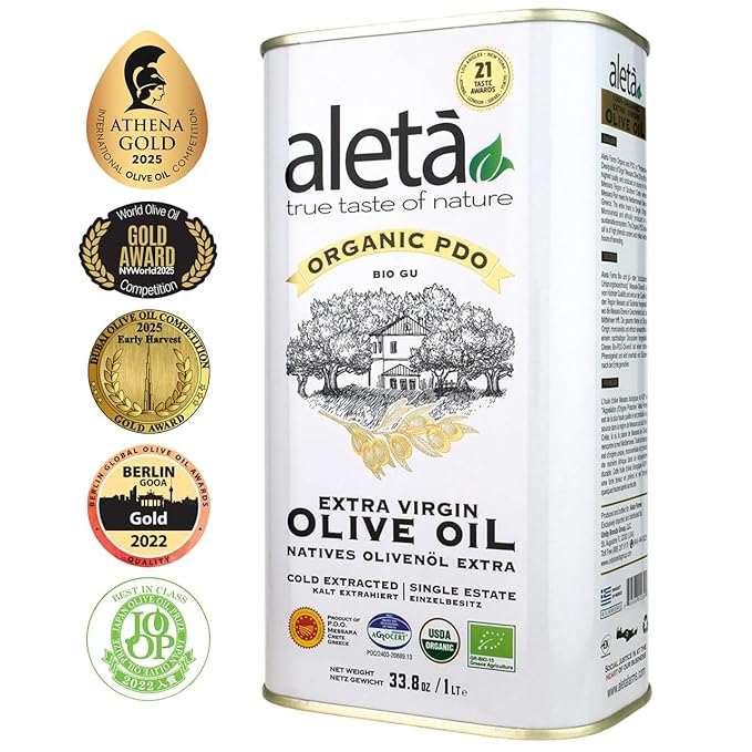 Aleta Farms Olive Oil Extra Virgin, USDA Organic, Single Estate PDO Polyphenol Rich Olive Oil, Cold
