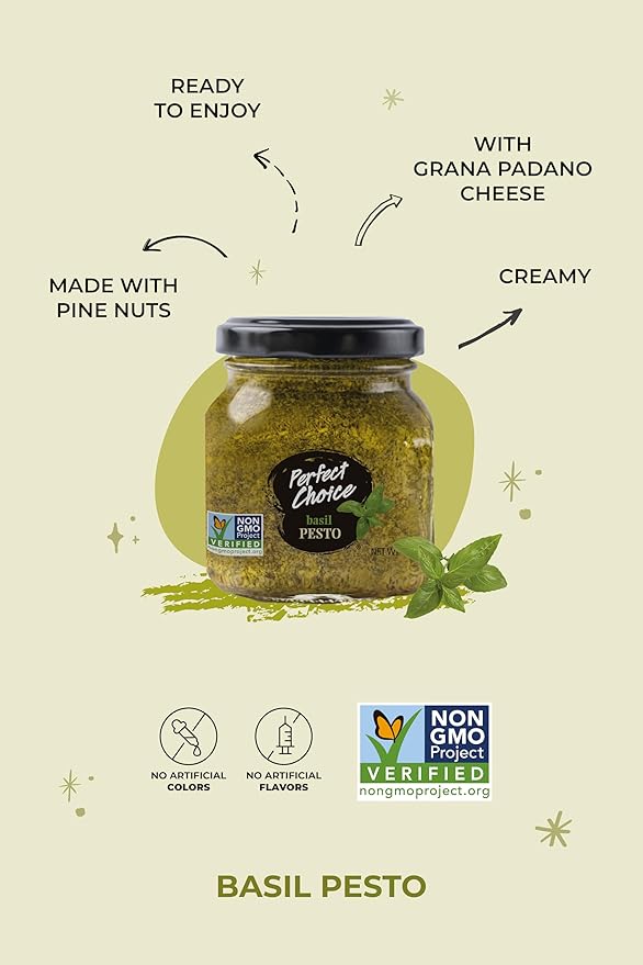 Perfect Choice Basil Pesto - Delicious Pasta Sauce, Pizza Sauce & More - 4.9 oz (Pack of 3)