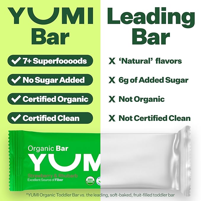 Yumi Organic Toddler Snacks Bars - Gluten-Free, No Added Sugar, 7+ Vegetables, Soft-Baked Crust