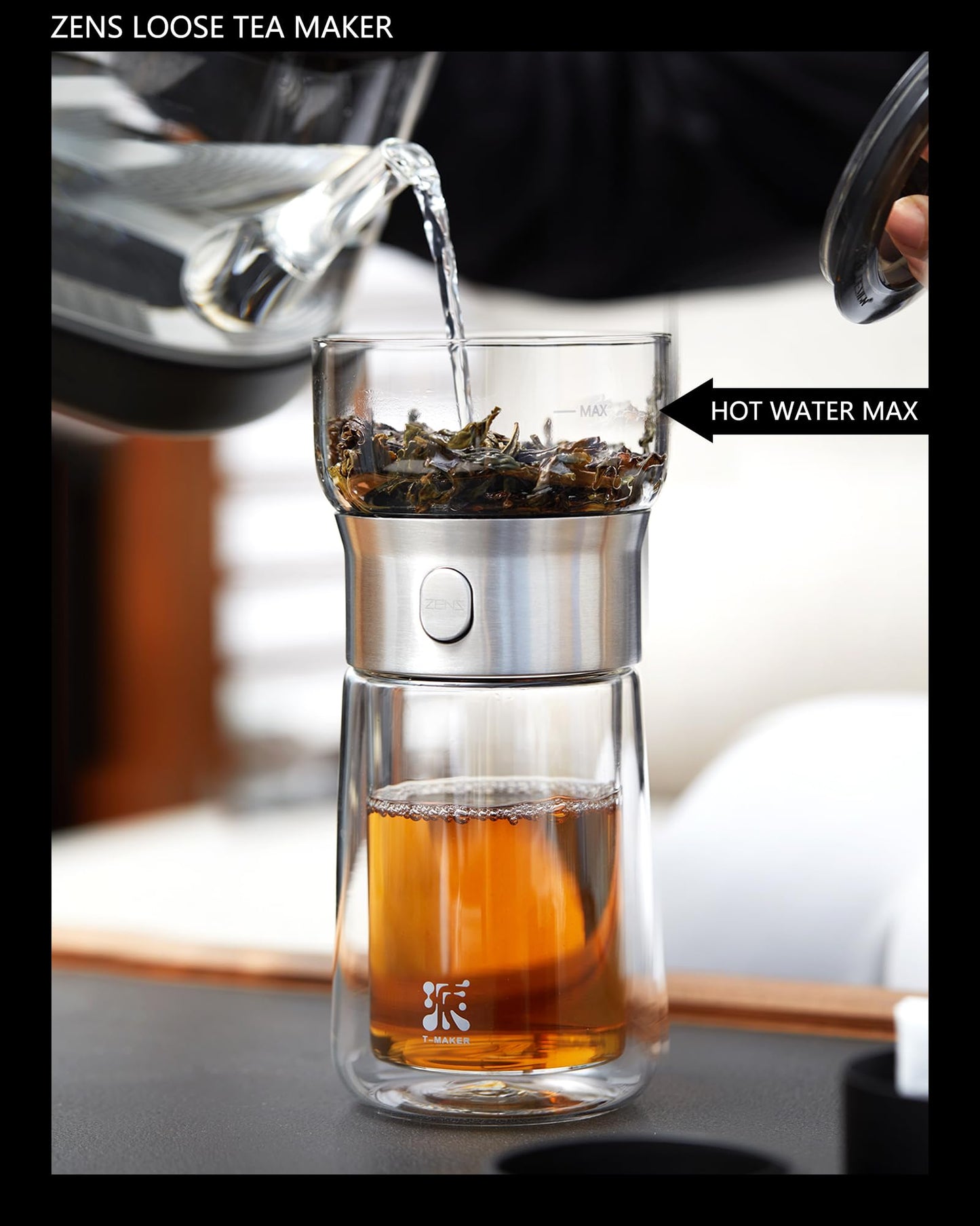 ZENS Modern Tea Infuser Teapot, One Touch Tea Maker for Loos Leaf Tea