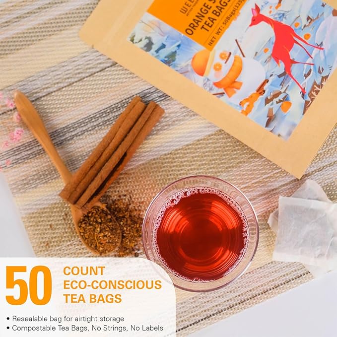 WT WEETEE Orange Spice Herbal Tea Bags, 2.5g x 50 Counts, Sweet Spices Tea Includes Cinnamon