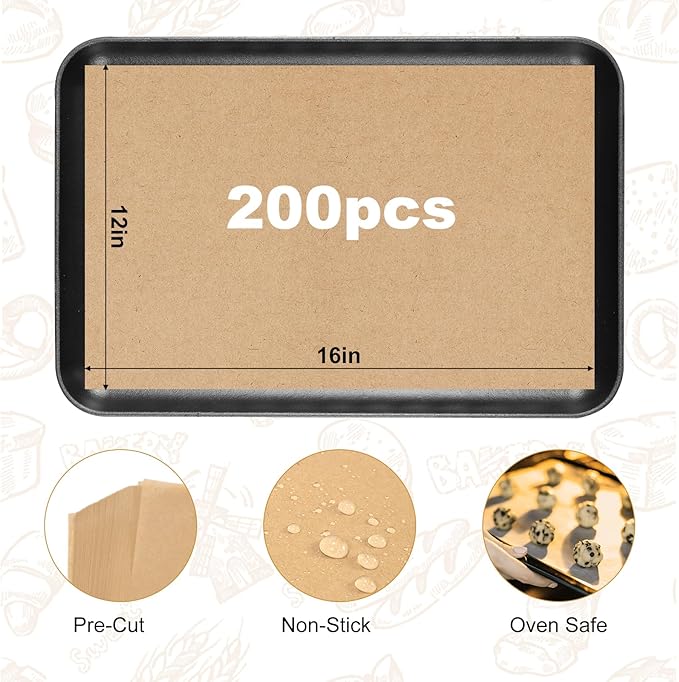 200 PCS Unbleached Parchment Paper 12x16 In ??Precut Baking Sheets for Air Fryer, Oven, and Grill