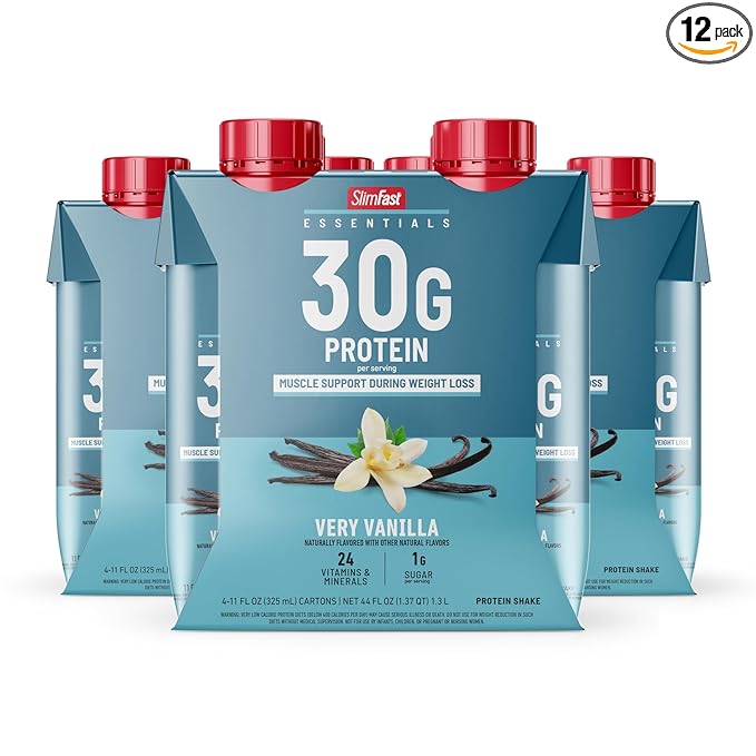 SlimFast Essentials 30g Vanilla Protein Shake, Protein Shakes Ready to Drink, Muscle Support, 1g