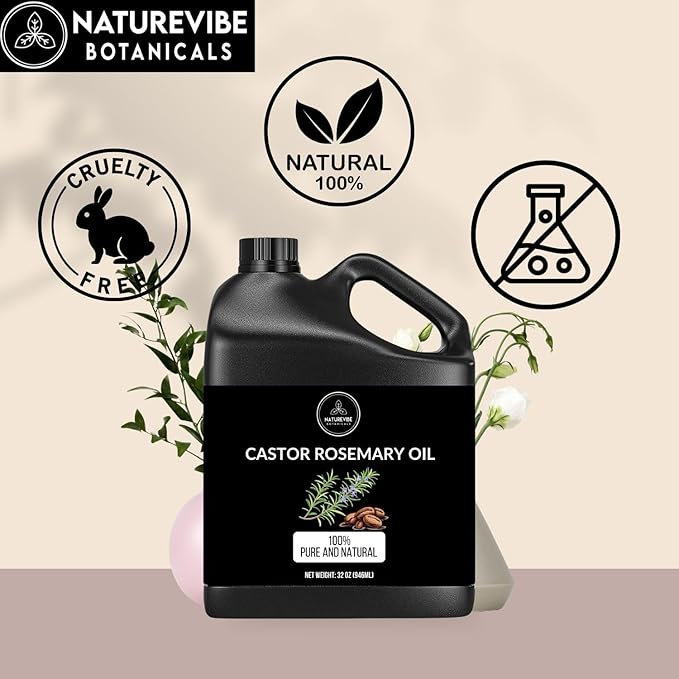 Naturevibe Botanicals Castor Rosemary Oil 32 Ounces | 100% Pure and Natural | Great for Skin Care
