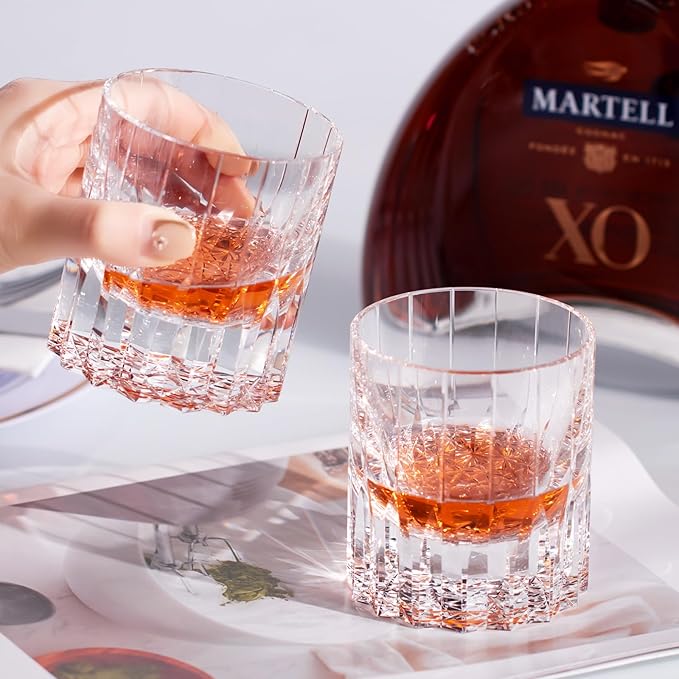 KAMMAK Crystal Whiskey Glasses Set of 2, 7.27oz Old Fashioned Glasses Stemless, Hand Blown White