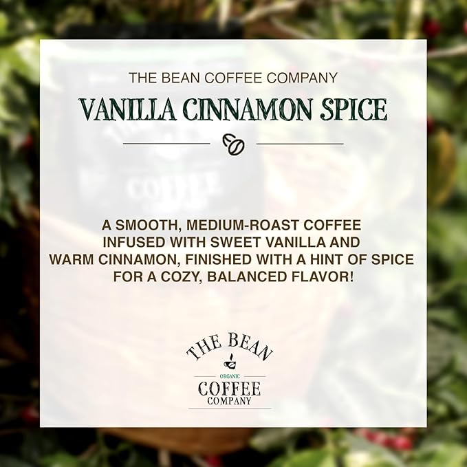 The Bean Organic Coffee Company Holiday Bean (Vanilla Cinnamon Spice), Medium Roast, Ground Coffee