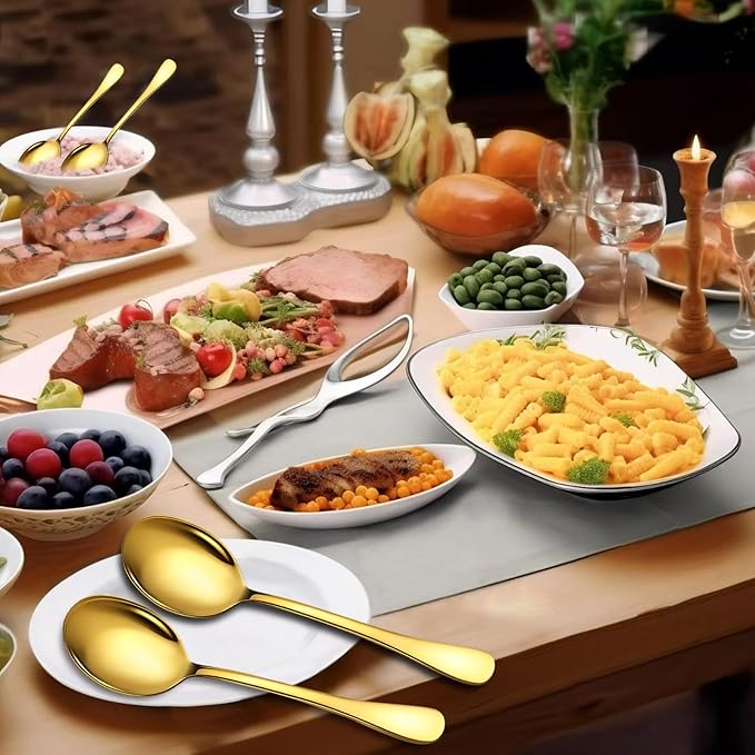 4 Piece Stainless Steel Serving Spoons Set, 10-Inch, Includes 4 Large Spoons, for