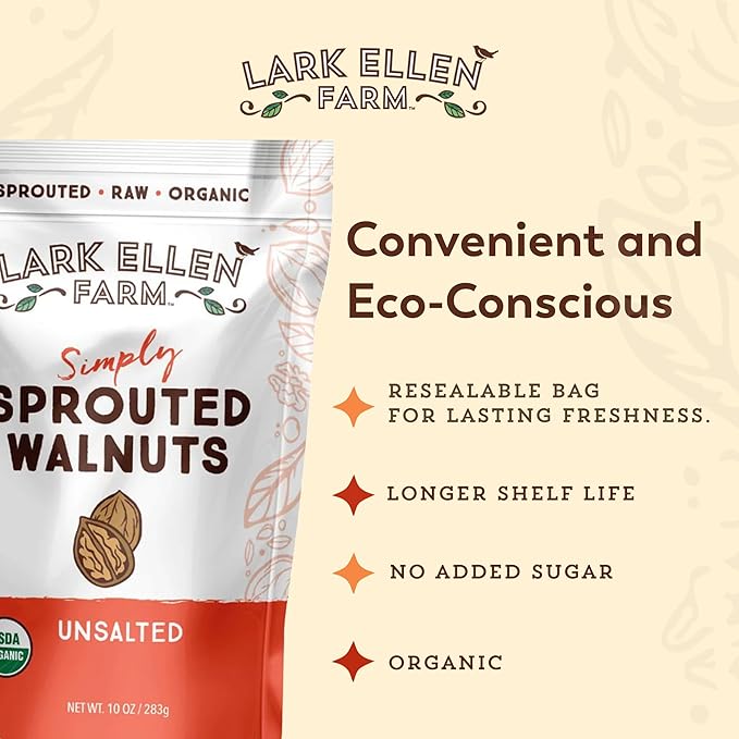Lark Ellen Farm Organic Sprouted Walnuts ??Raw, Unsalted, Keto-Friendly, Healthy Vegan Snack