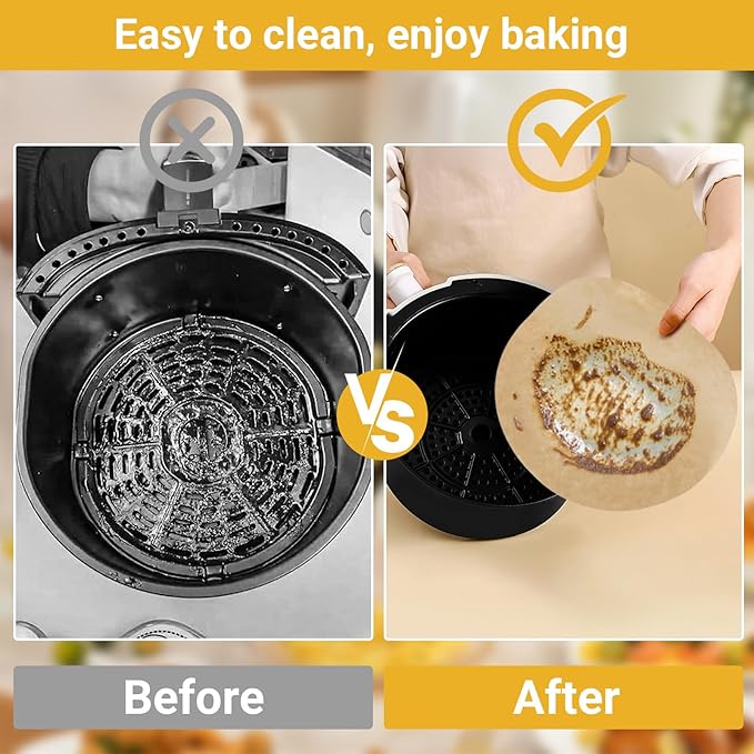 Beasea Air Fryer Parchment Paper - 11 Inch, 200pcs Round Unbleached Non-perforated Parchment Bamboo