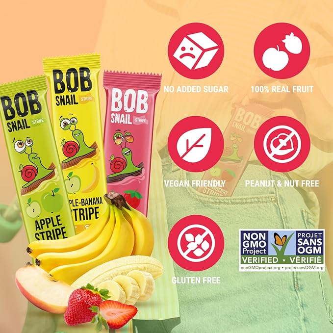 BOB SNAIL Healthy Organic Fruit Snacks for Kids and Adults ??30 Organic Fruit Leather Snacks with