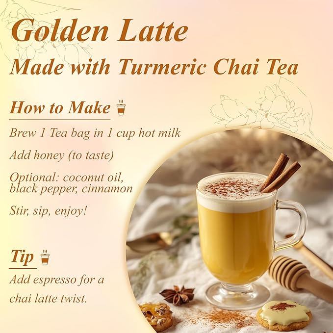 WT WEETEE Turmeric Chai Tea Bags, 2g x 100 Count, Caffeine-Free Turmeric Spiced Chai Tea, Includes