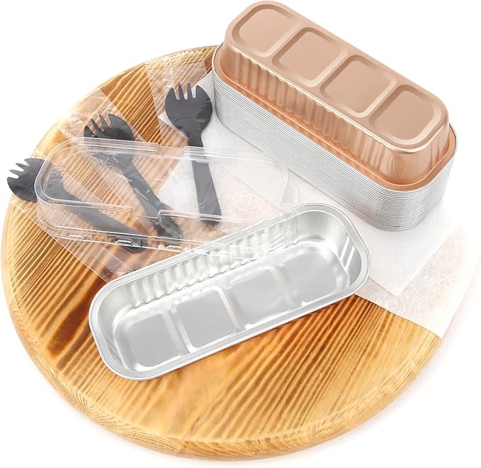 LNYZQUS Disposable Mini Cake Pans with Lids 50 Pack, 6.8oz Rectangle Baking Cups Muffin Tins