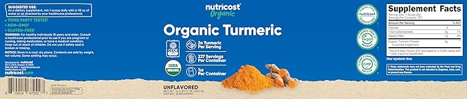 Nutricost Organic Turmeric Root Powder 1 LB (16oz) - Certified USDA Organic, Food Grade, Gluten