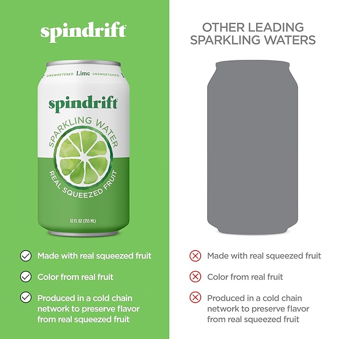 Spindrift Sparkling Water, Lime Flavored, Made with Real Squeezed Fruit, 12 Fl Oz Cans, Pack of 24