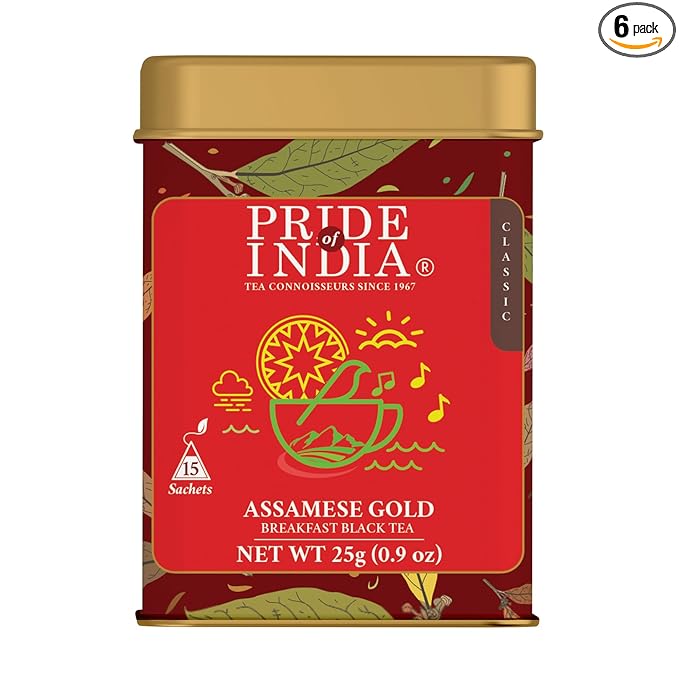 Pride of India | PACK of 6 - Assamese Gold English Breakfast Blend | 15 Premium Pyramid Full Leaf