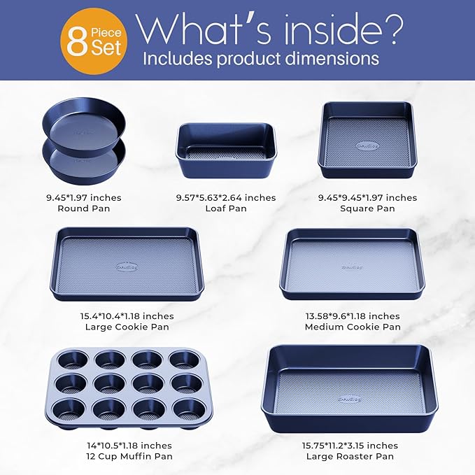 Baking Pans Set 8-Piece Bakeware Sets, Baking Sets for Cooking Nonstick Oven Pan Set, Baking Sheet