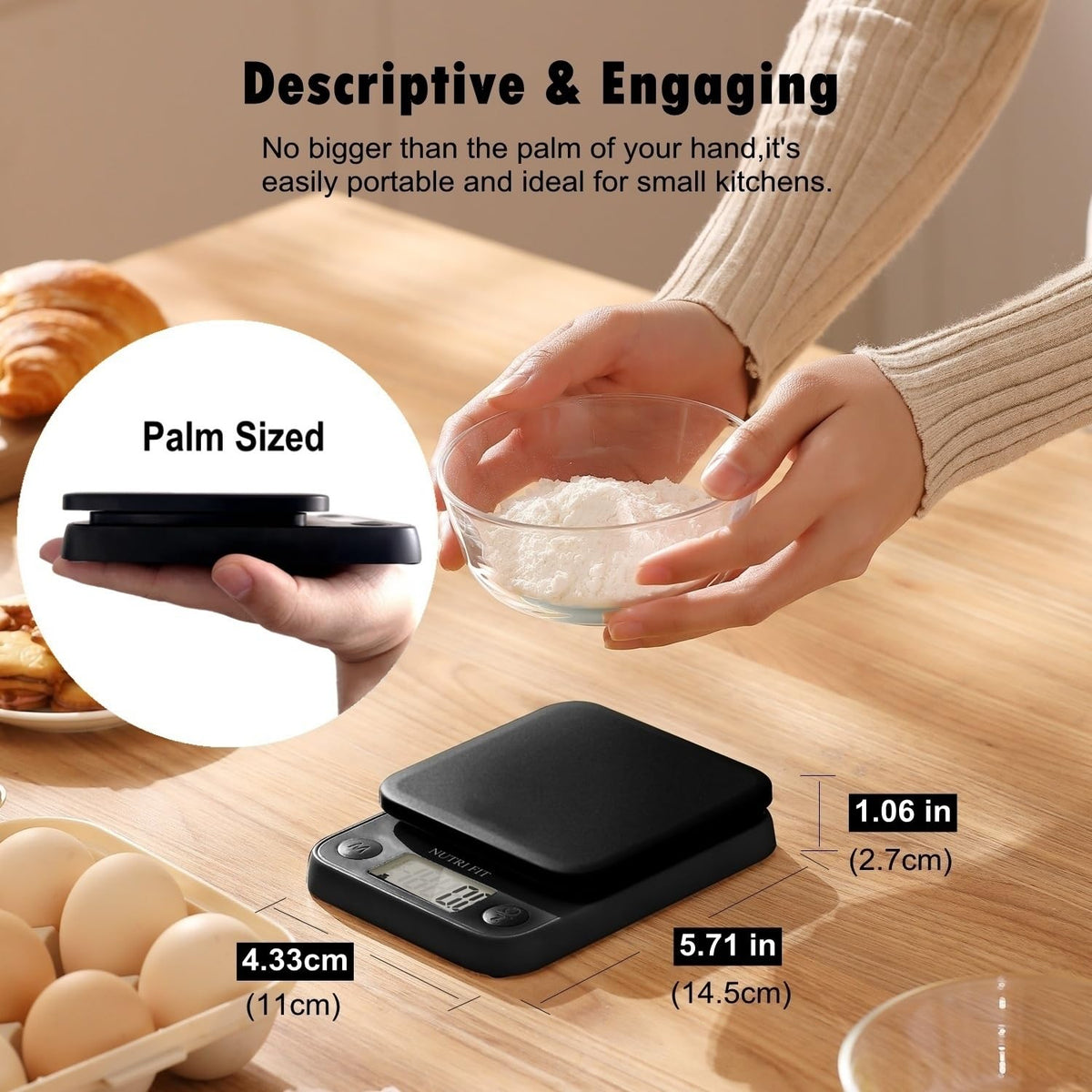 NUTRI FIT Food Scale Small Digital Kitchen Scales Weight Grams Ounces Black