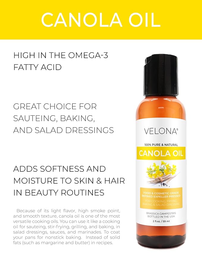 velona Canola Seed Oil 2 fl oz | 100% Pure and Natural Carrier Oil | Refined, Expeller pressed |