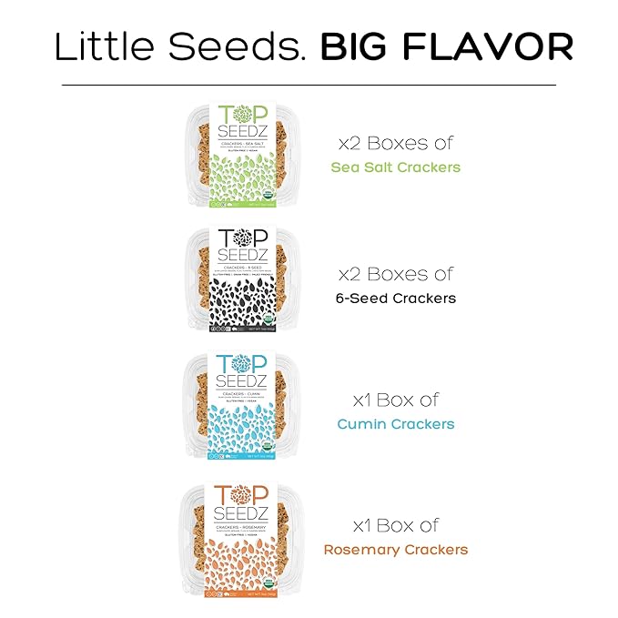 Top Seedz Certified Organic Gluten Free Savory Sensation Seed Crackers | 6-Pack | 5 Ounces |