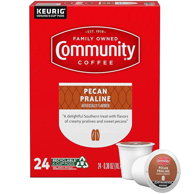 Community Coffee Pecan Praline Flavored 24 Count Coffee Pods, Medium Roast, Compatible with Keurig