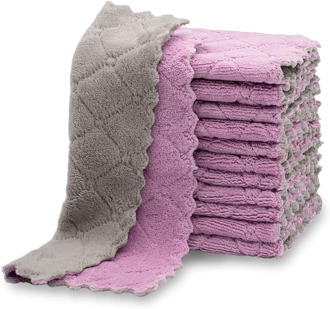 kimteny 12 Pack Kitchen Cloth Dish Towels, Premium Dishcloths, Super Absorbent Coral Velvet