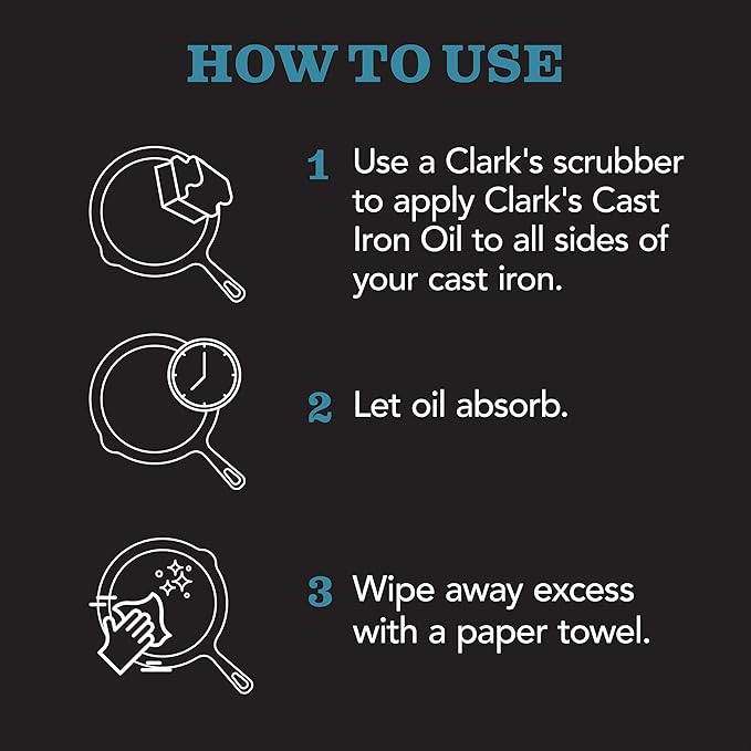 CLARK???Seasoning Oil for Cast Iron Skillets 12oz - 100% Plant-Based Coconut Oil - Mineral Oil for