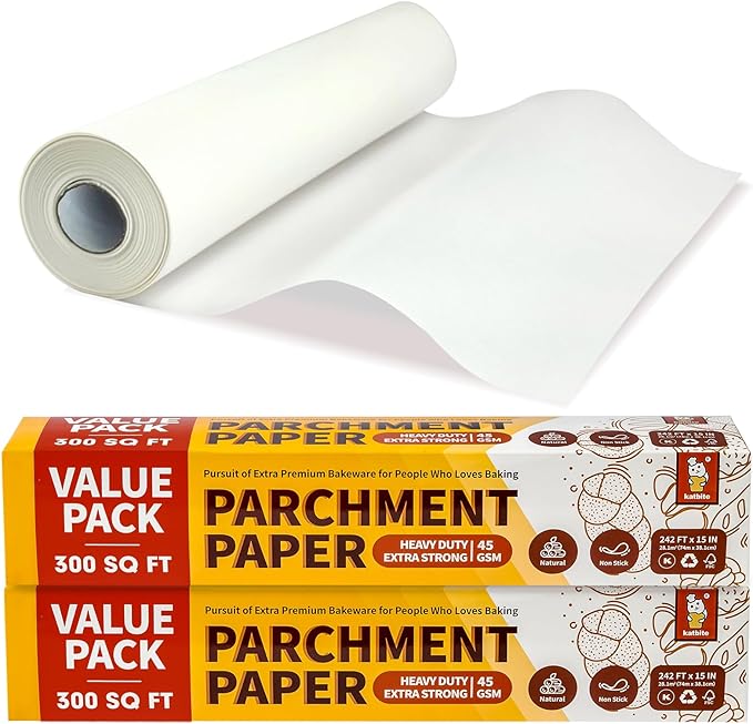 Katbite 2 Pack 15in x 242ft Parchment Paper Roll, 300 Sq. Ft Non-stick Baking Paper with Serrated