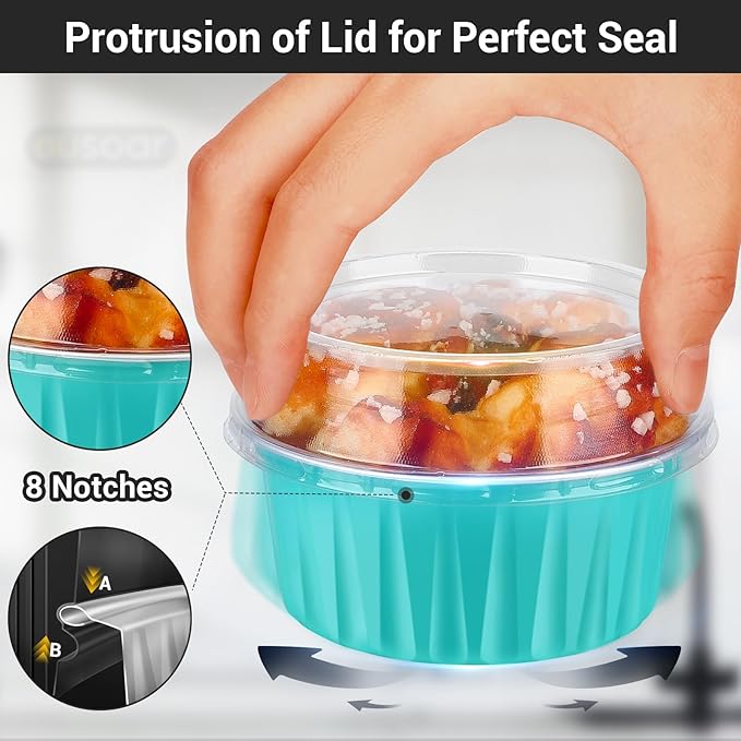 EUSOAR Aluminum Baking Cups with Lids, 30pcs 5oz Disposable Aluminum Foil Ramekins Cupcake Baking