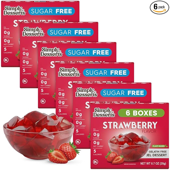 Simply Desserts Sugar-Free Strawberry Jel, 6-Pack - Vegan Dessert, Keto Snacks, Diabetic Friendly &