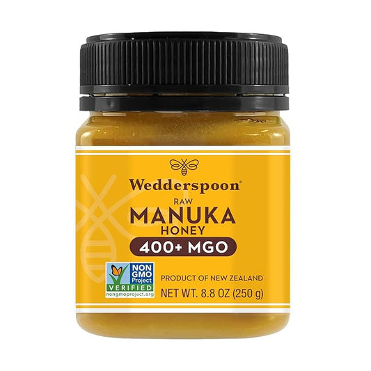 Wedderspoon Raw Premium Manuka Honey, 400+ MGO, 8.8 Oz, Unpasteurized New Zealand Honey, From Our