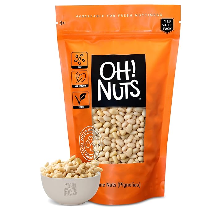 Oh! Nuts Pine Nuts (Pignolias) - Raw - 100% Natural Pine Nuts - 1 lb Bulk Bag - Premium Pignoli