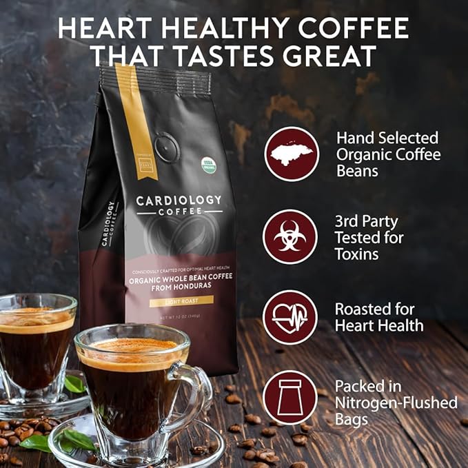 Cardiology Coffee ??Whole Bean Coffee ??USDA Certified Mold-Free 12oz Premium Light Roast Organic