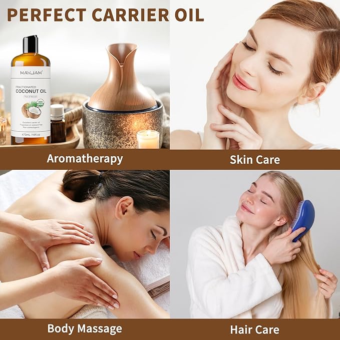 Organic Fractionated Coconut Oils Liquid 16oz, 100% Pure & Natural USDA Certified Cold Pressed