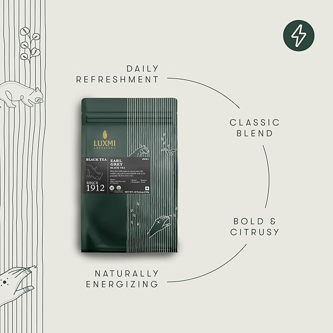 Luxmi Estates Garo Hills Organic Earl Grey Black Tea 50 Tea Bags (100gm) Pack | USDA Organic - Earl