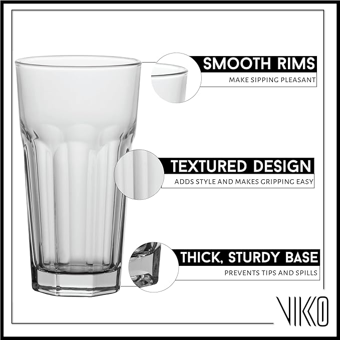 Vikko Drinking Glasses, Set of 6 Juice Glasses 9.5 Oz, Thick and Sturdy Kitchen Glasses, Dishwasher