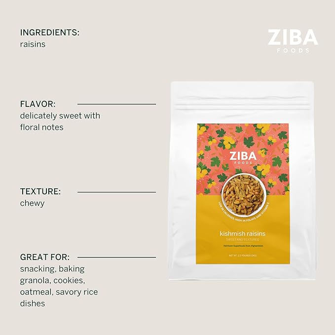 Ziba Foods Kishmish Raisins | Non-GMO, Vegan, Whole 30 Friendly & Paleo | Superfood Naturally High