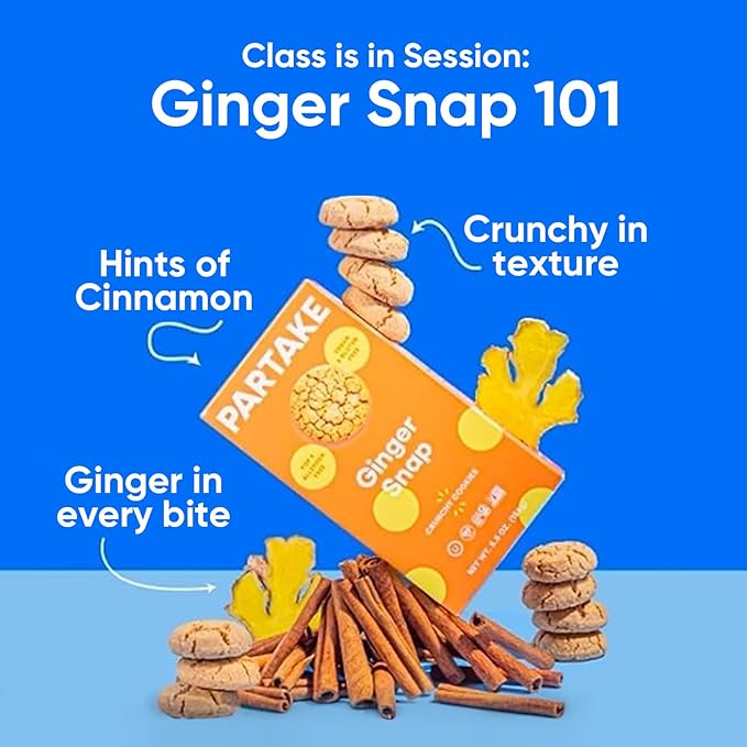 Partake Gluten Free Ginger Snap Crunchy Cookies - Vegan - Free From the Top 9 Allergens Including