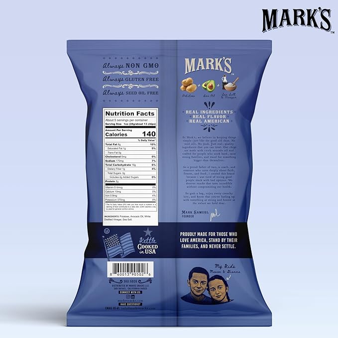 MARK???Kettle Cooked Avocado Oil Potato Chips, Sea Salt & Vinegar ??Seed Oil & GMO Free | Sea Salt