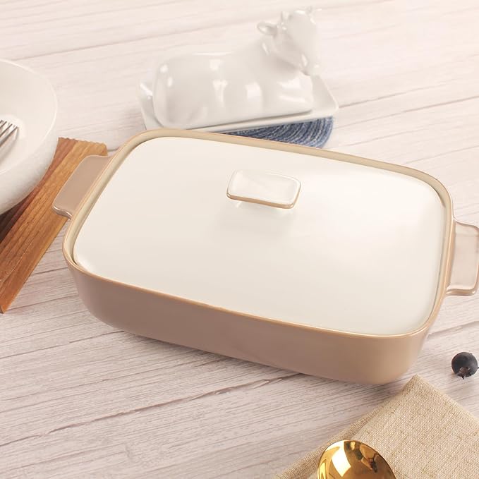 10" x 7" Casserole Dish 1.7 Quart Ceramic Bakeware Set with Lids, Chip and Crack Resistant Ceramic