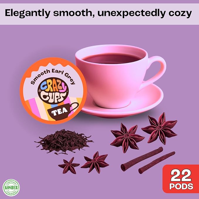 Crazy Cups Smooth Earl Grey Herbal Tea Pods, 22 Count | Caffeine Free, Kosher Certified Black Tea