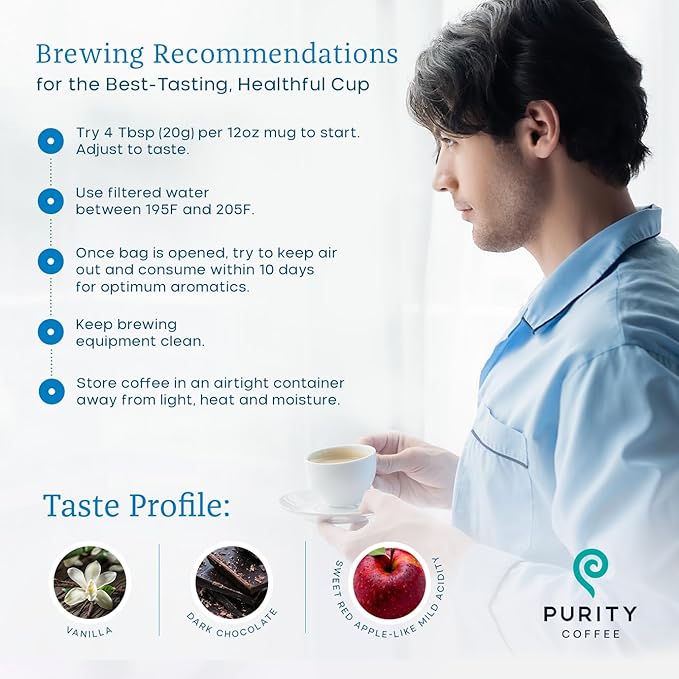 Purity Coffee CALM Decaf Ground Coffee - Natural Water Decaffeinated Coffee - USDA Organic and