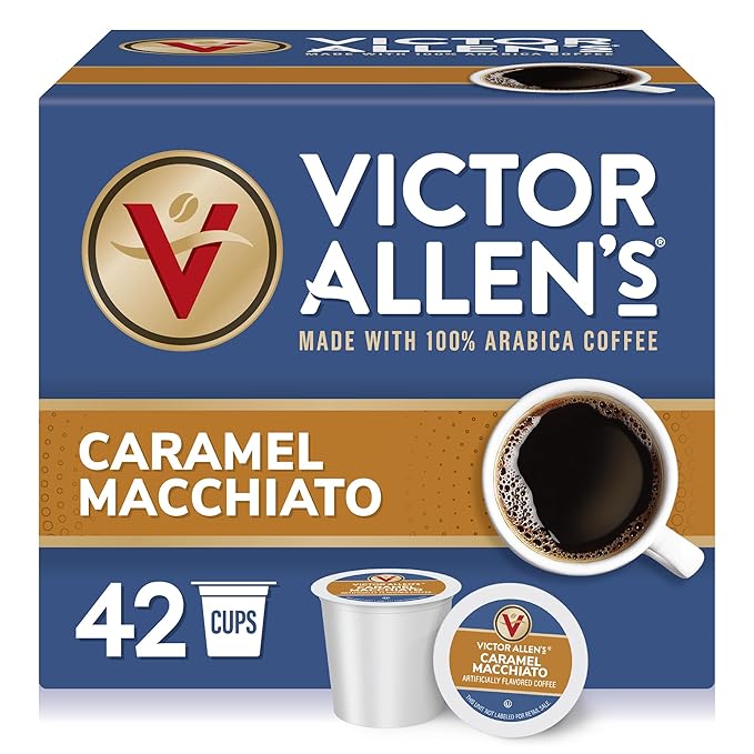 Victor Allen's Coffee Caramel Macchiato Flavored, Medium Roast, 42 Count, Single Serve Coffee Pods