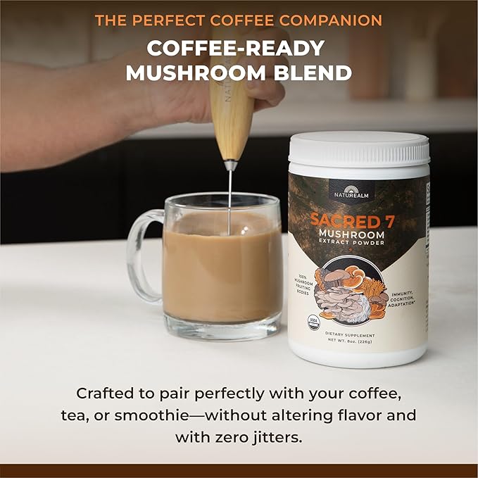 Sacred 7 Mushroom Coffee Booster | Organic Mushroom Supplement Powder ??Lions Mane, Reishi, Chaga &