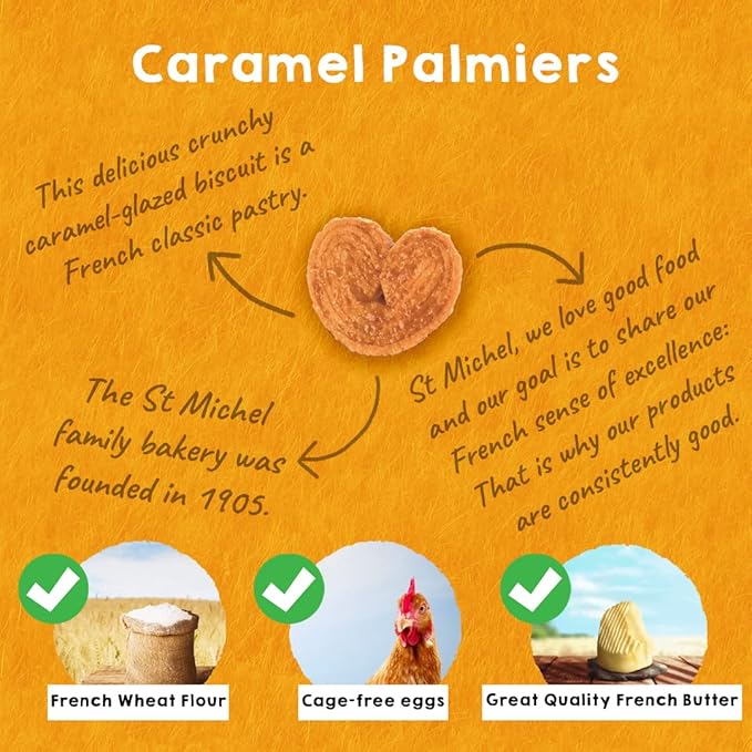 St Michel Caramel Palmiers Biscuits Made In France, pack of 4 (100g each) Non-GMO. Total of 48