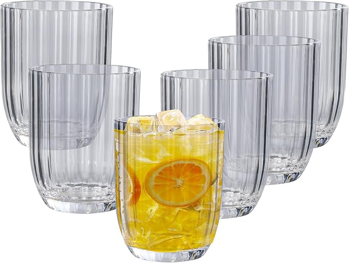 Acrylic Clear Highball Plastic Cups | Plastic Reusable Tumblers 15oz (Set of 6) | Stackable |