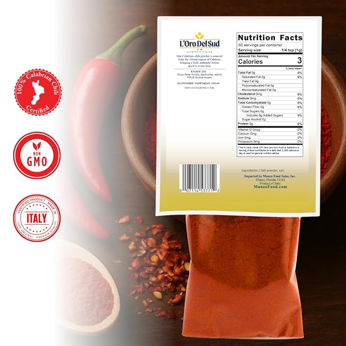 Calabrian Chili Powder, 2.11 oz (60 g), Hot Chili Pepper Powder, Product of Italy, All Natural